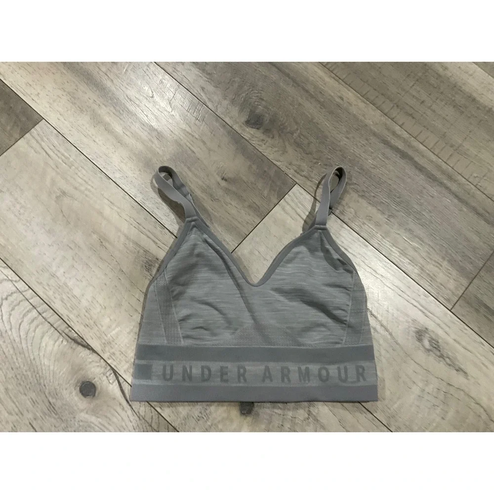 Under Armour Seamless V-Neck Sports Bra Gray Strappy Back Small SM/P/CH